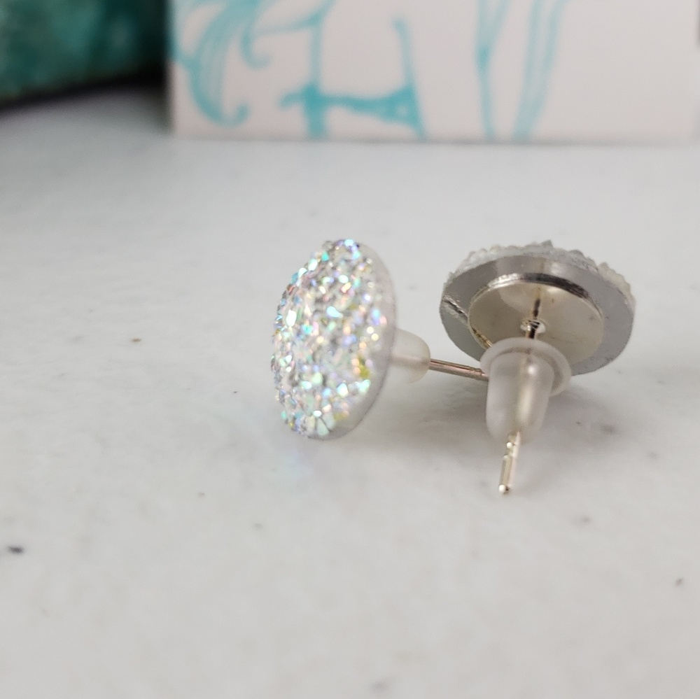 Iridescent Acrylic Druzy Stud Earrings - Picture 5 of 6